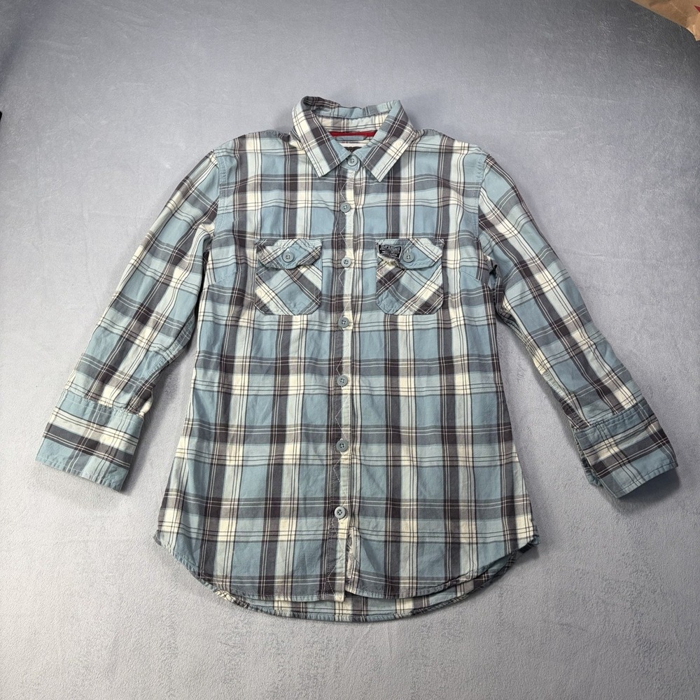 Superdry Top Womens Size Large Blue Button Up 3/4 Tab‎ Sleeve Streetwear Casual